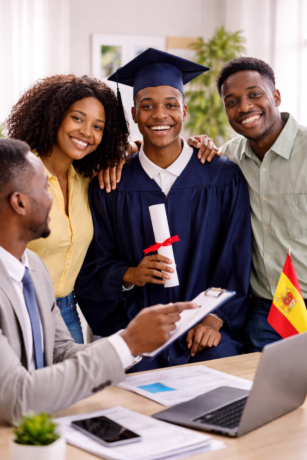 Un étudiant guinéen reçoit son diplôme et le présente.